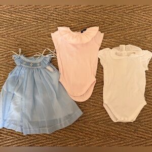 🎀 Baby Bundle – Janie and Jack Onesies + Blue Smocked Dress | 3–6 Months